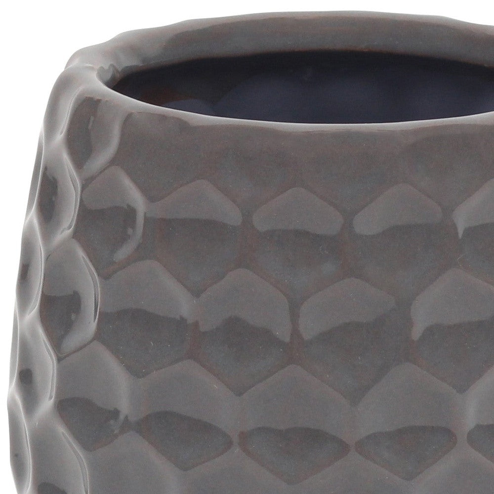 Gray Ceramic 15 Ounce Round Distressed Pot Planter