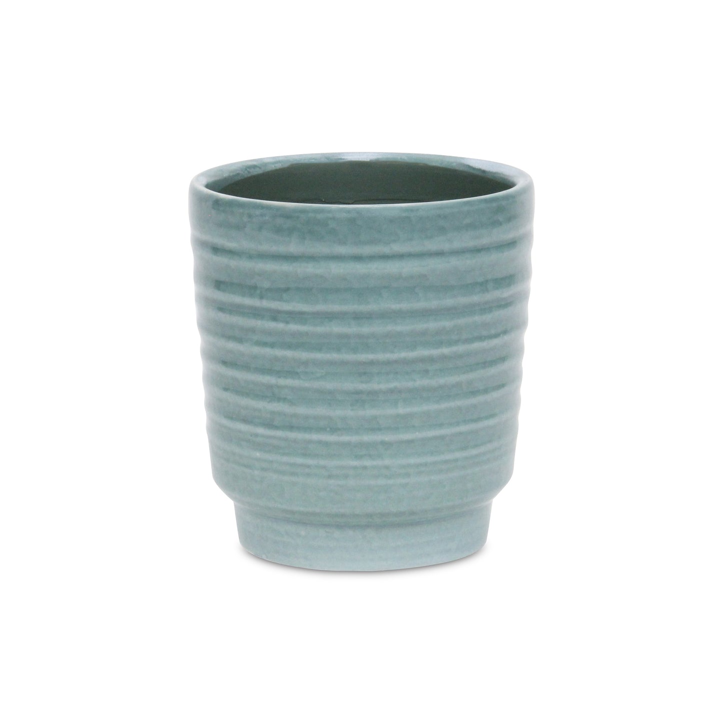 Celadon Ceramic 35 Ounce Striped Round Distressed Pot Planter