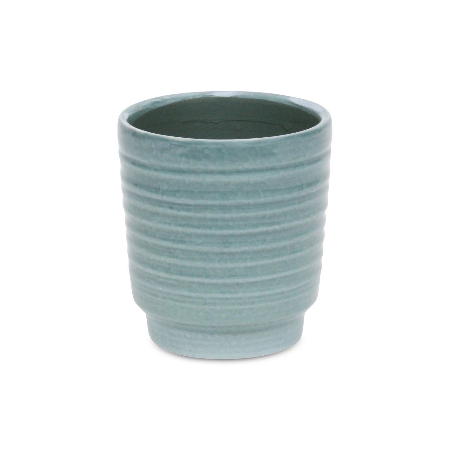 Celadon Ceramic 35 Ounce Striped Round Distressed Pot Planter