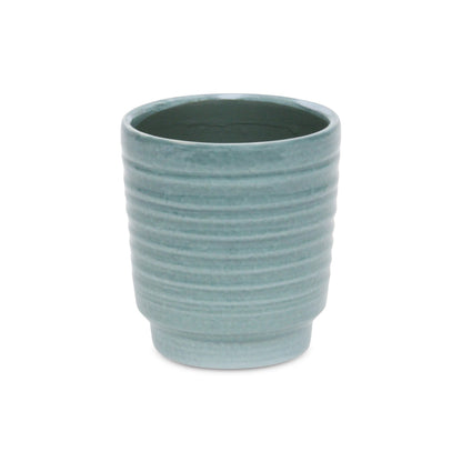 Celadon Ceramic 35 Ounce Striped Round Distressed Pot Planter