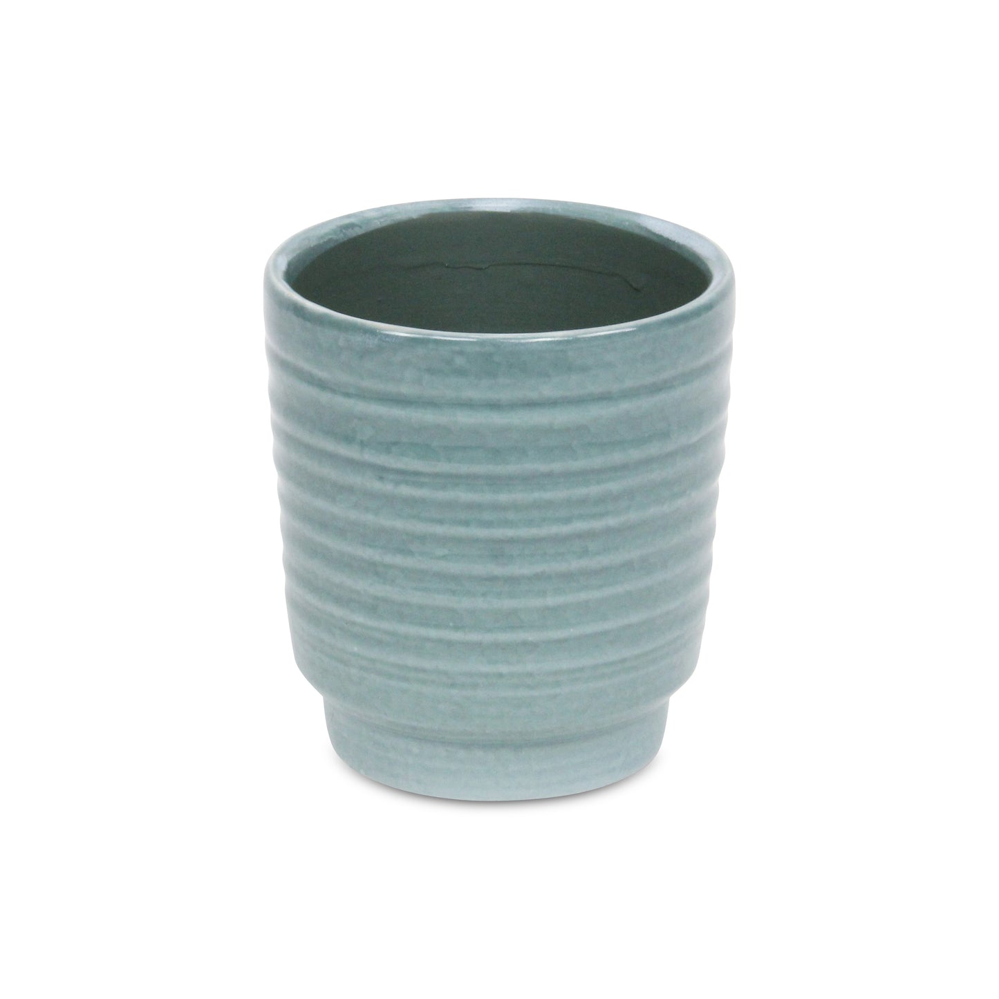 Celadon Ceramic 35 Ounce Striped Round Distressed Pot Planter