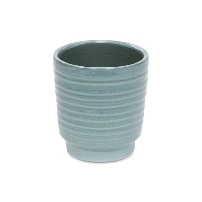 Celadon Ceramic 35 Ounce Striped Round Distressed Pot Planter