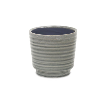 Gray Ceramic 23 Ounce Striped Round Distressed Pot Planter