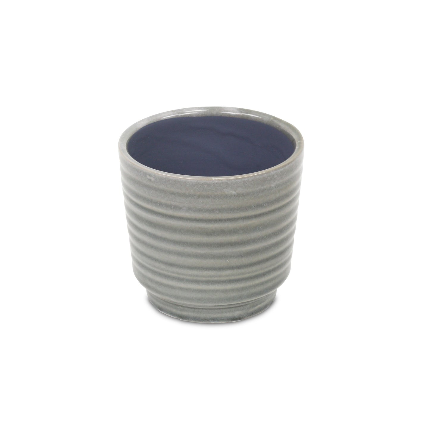 Gray Ceramic 23 Ounce Striped Round Distressed Pot Planter
