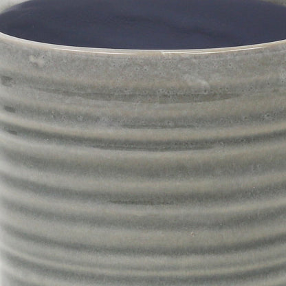 Gray Ceramic 23 Ounce Striped Round Distressed Pot Planter