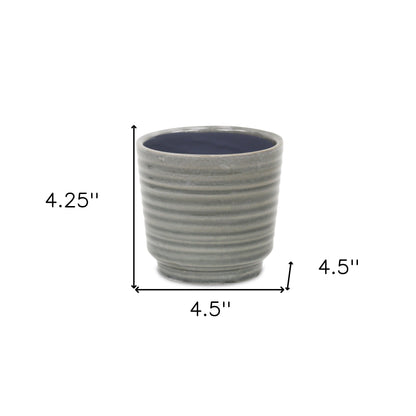 Gray Ceramic 23 Ounce Striped Round Distressed Pot Planter