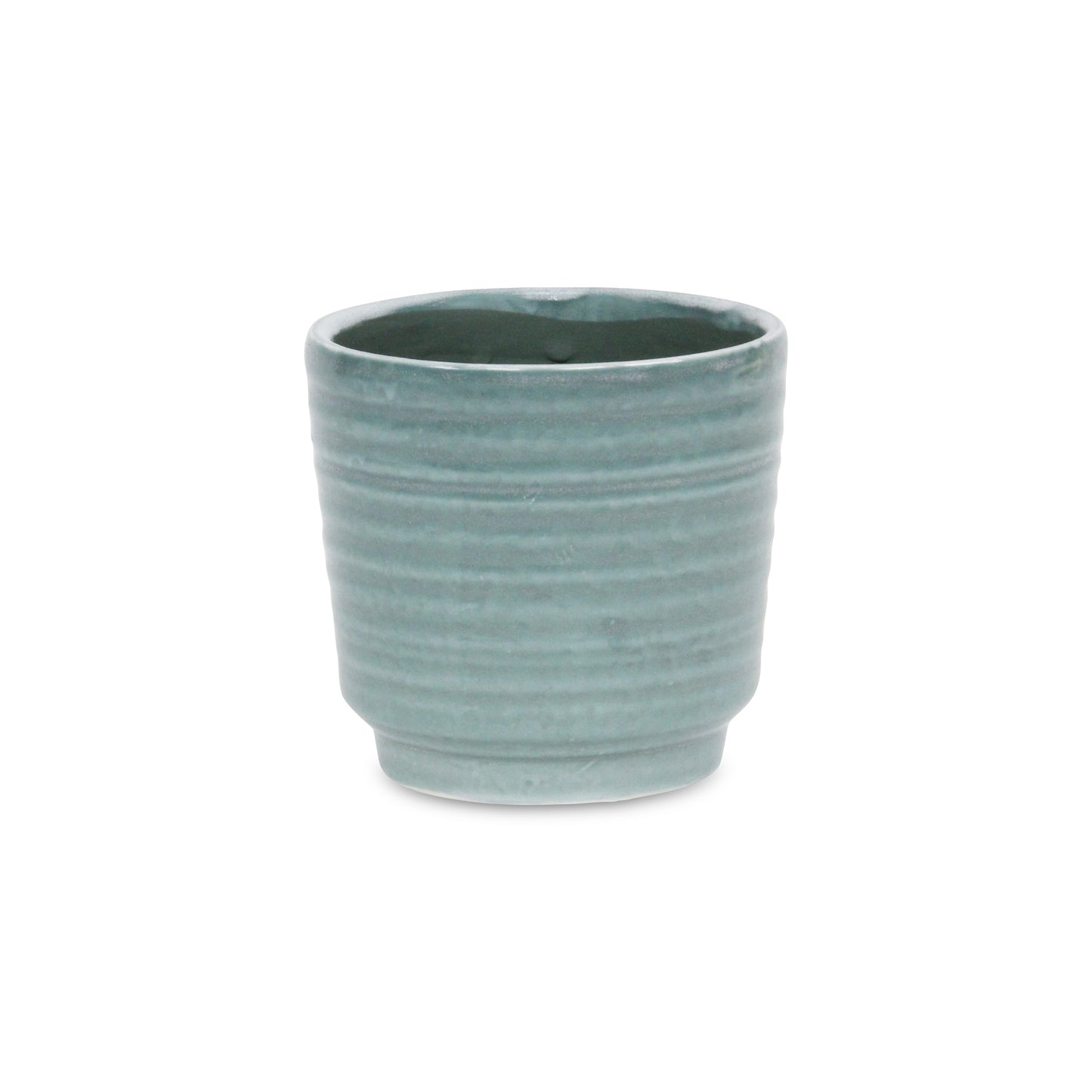 Green Ceramic 23 Ounce Striped Round Distressed Pot Planter
