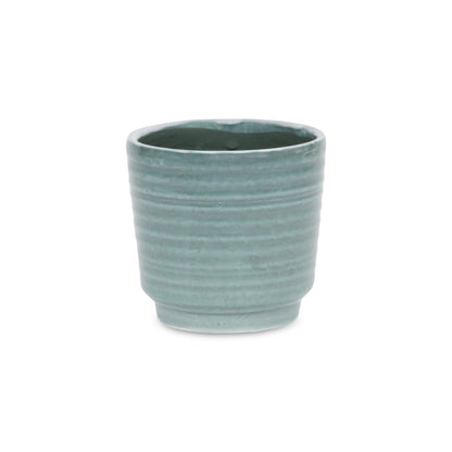 Green Ceramic 23 Ounce Striped Round Distressed Pot Planter