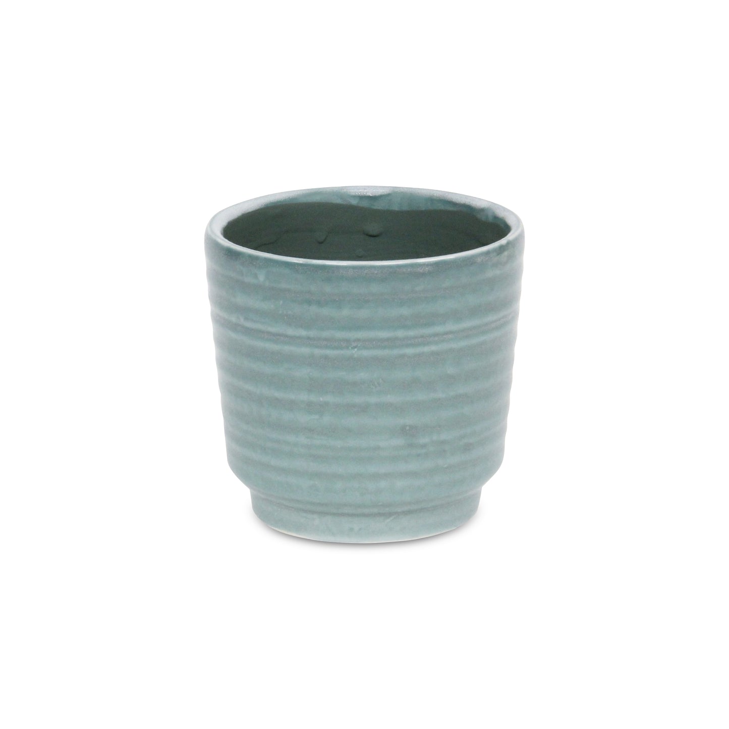 Green Ceramic 23 Ounce Striped Round Distressed Pot Planter