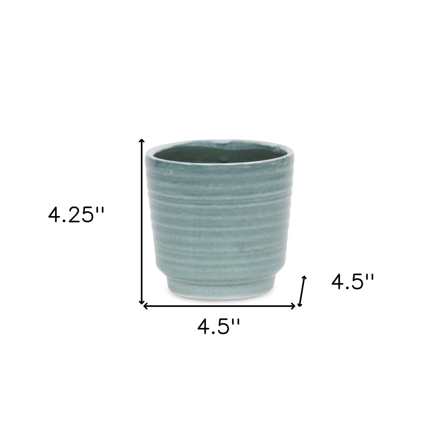 Green Ceramic 23 Ounce Striped Round Distressed Pot Planter
