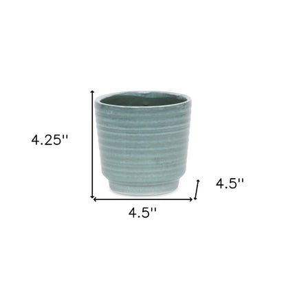 Green Ceramic 23 Ounce Striped Round Distressed Pot Planter