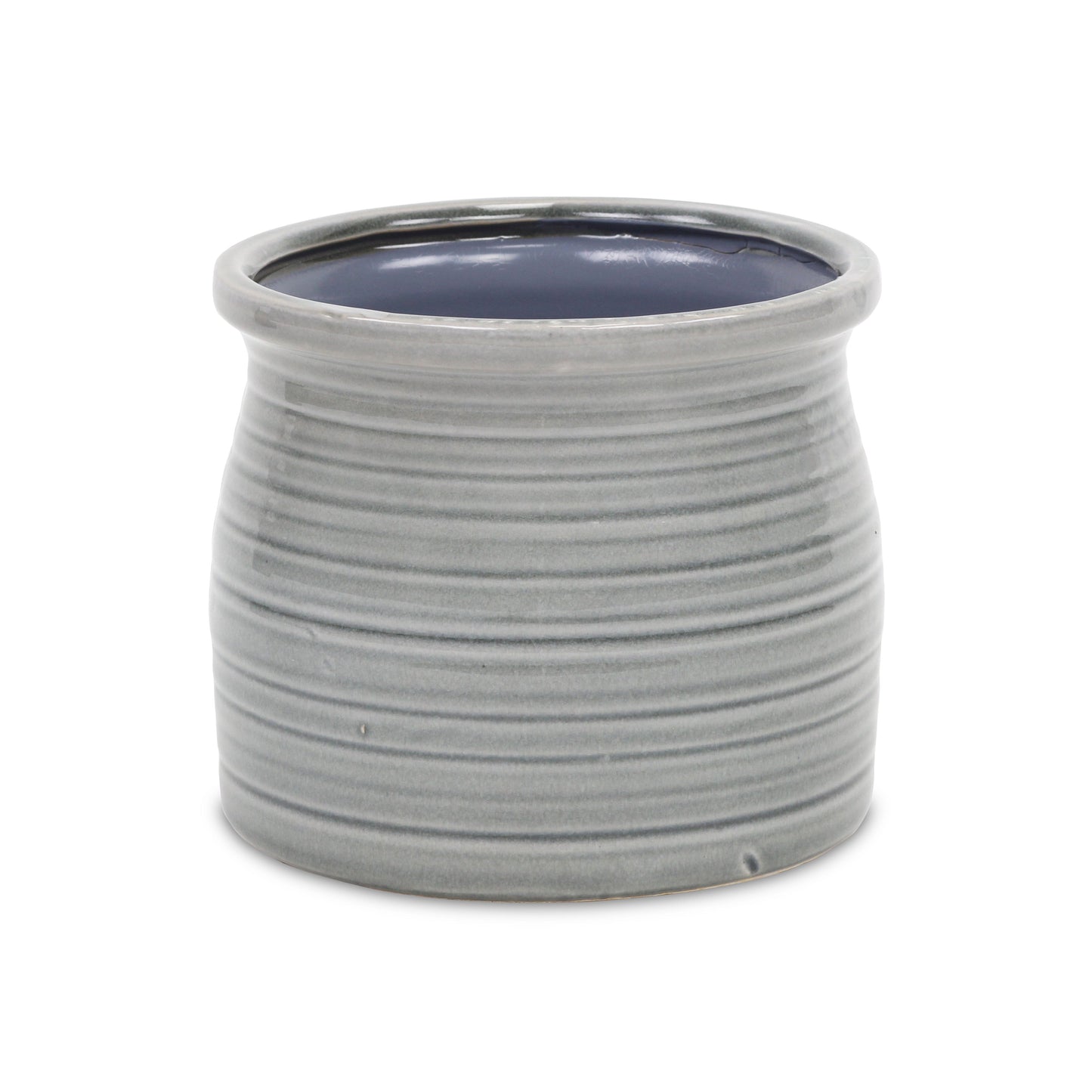 Gray Ceramic 51 Ounce Striped Round Distressed Pot Planter