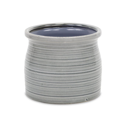 Gray Ceramic 51 Ounce Striped Round Distressed Pot Planter