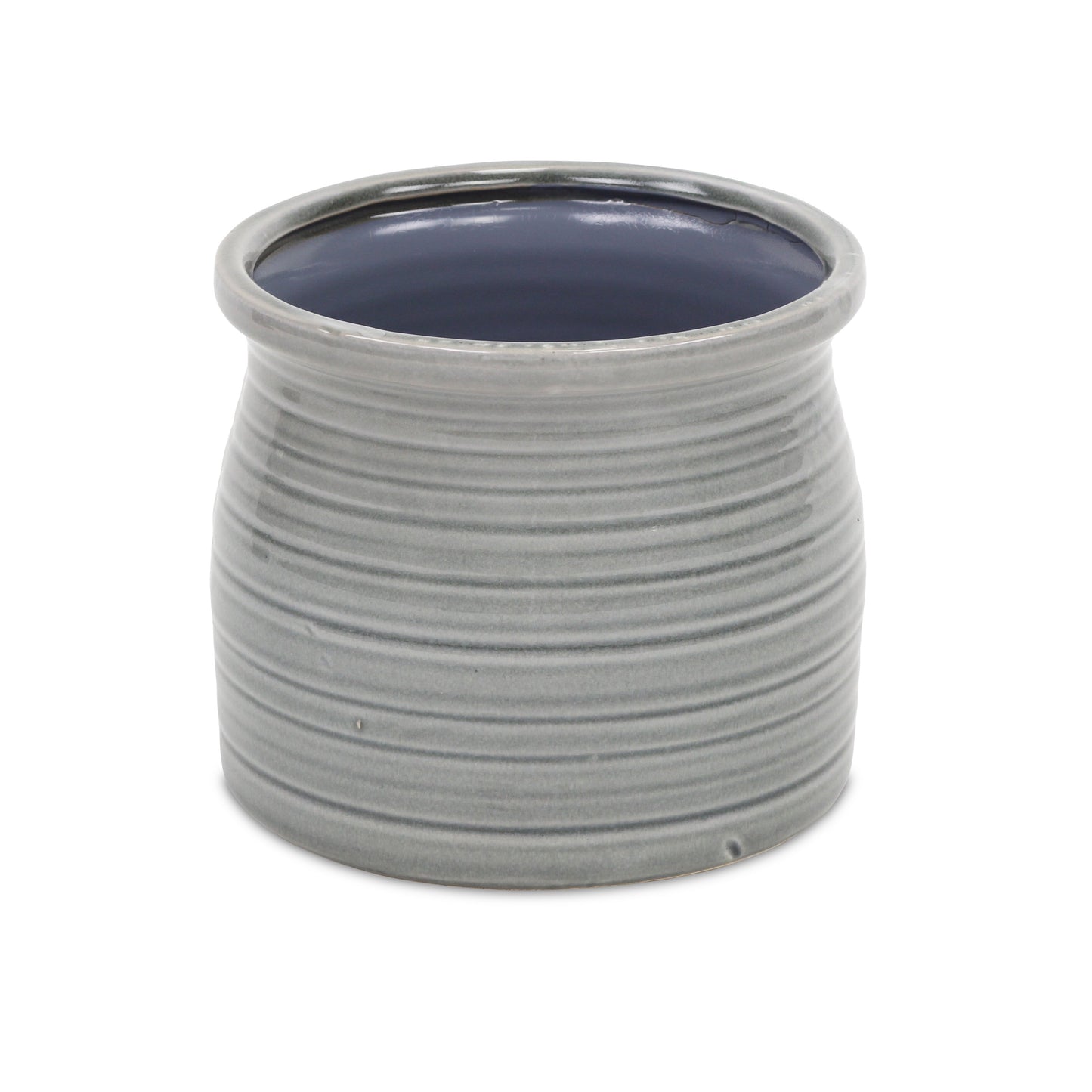Gray Ceramic 51 Ounce Striped Round Distressed Pot Planter