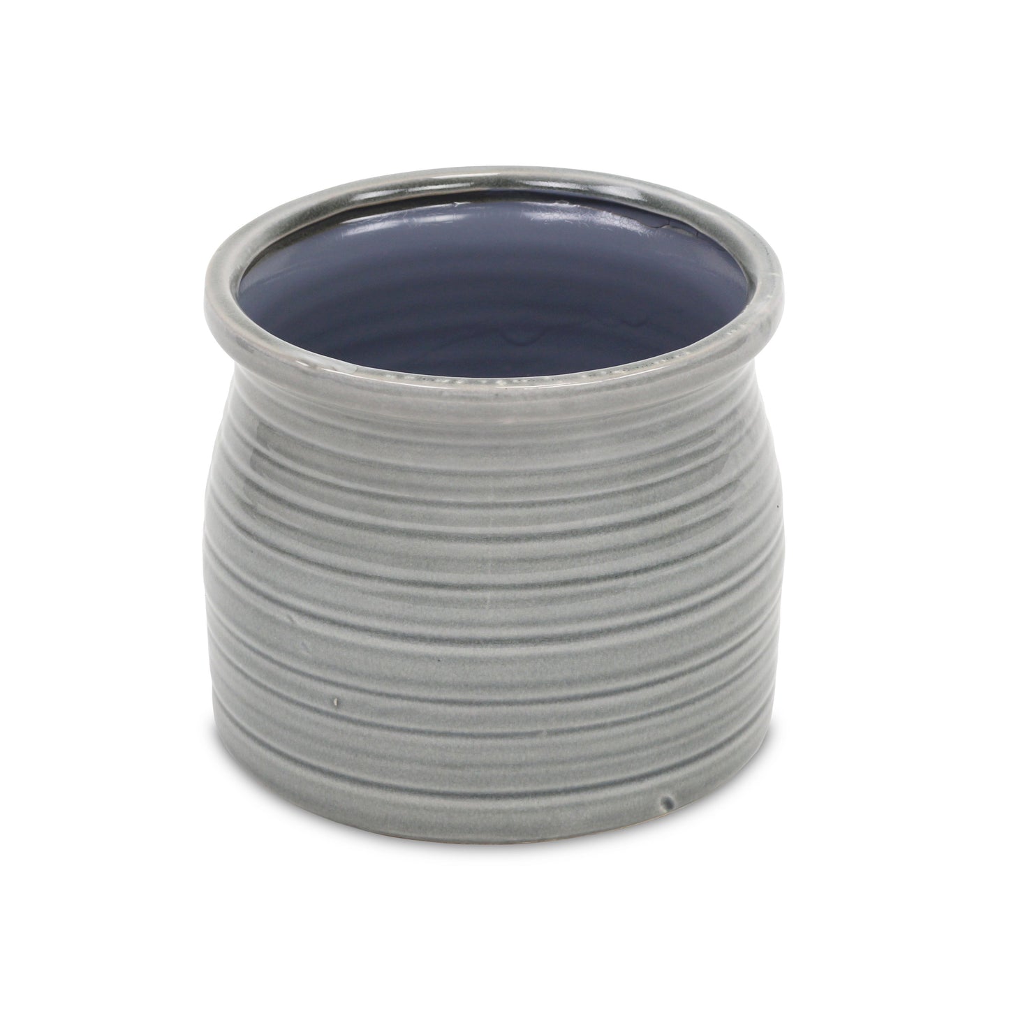 Gray Ceramic 51 Ounce Striped Round Distressed Pot Planter