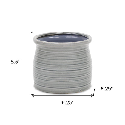 Gray Ceramic 51 Ounce Striped Round Distressed Pot Planter