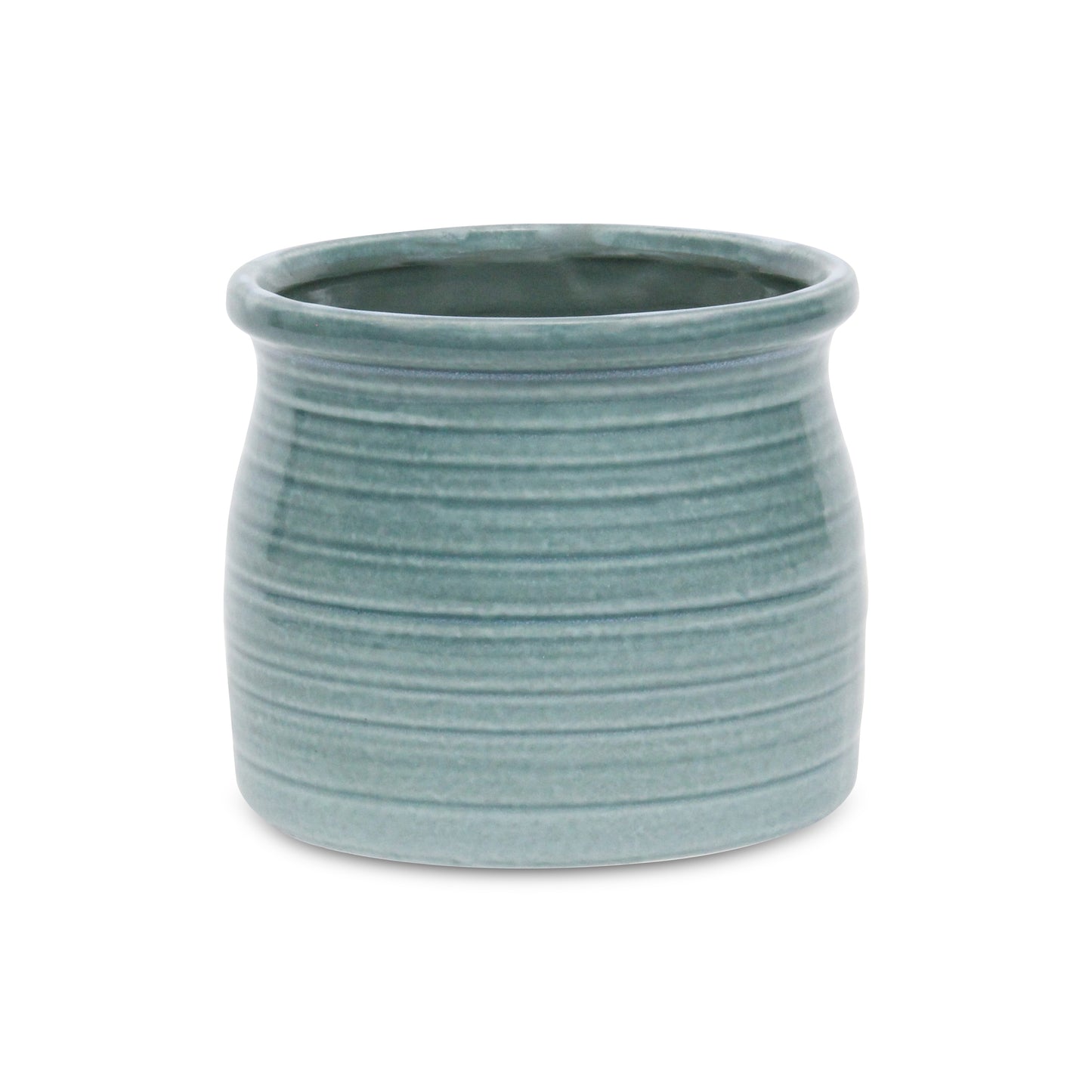 Celadon Ceramic 51 Ounce Striped Round Distressed Pot Planter