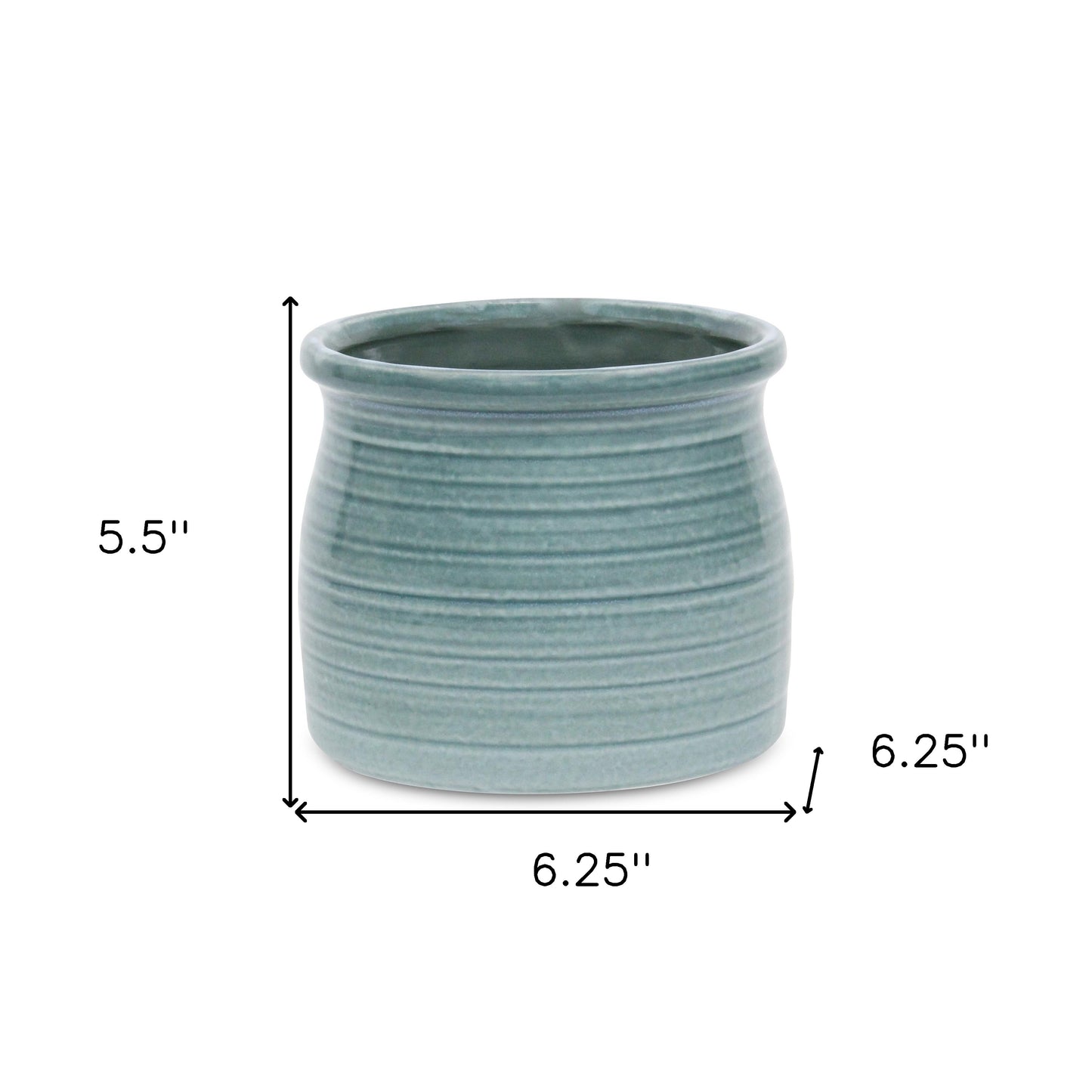 Celadon Ceramic 51 Ounce Striped Round Distressed Pot Planter