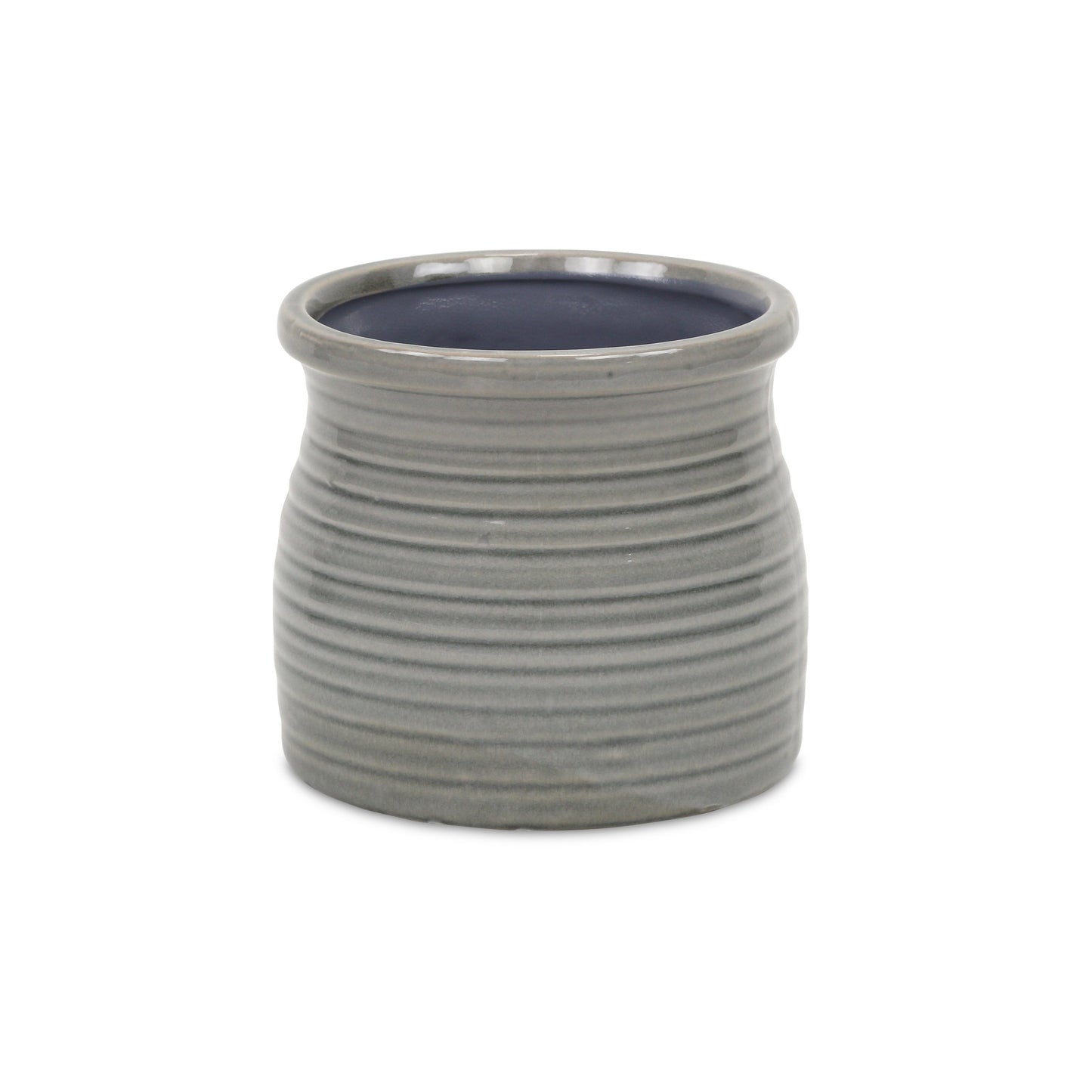 Gray Ceramic 51 Ounce Striped Round Distressed Pot Planter