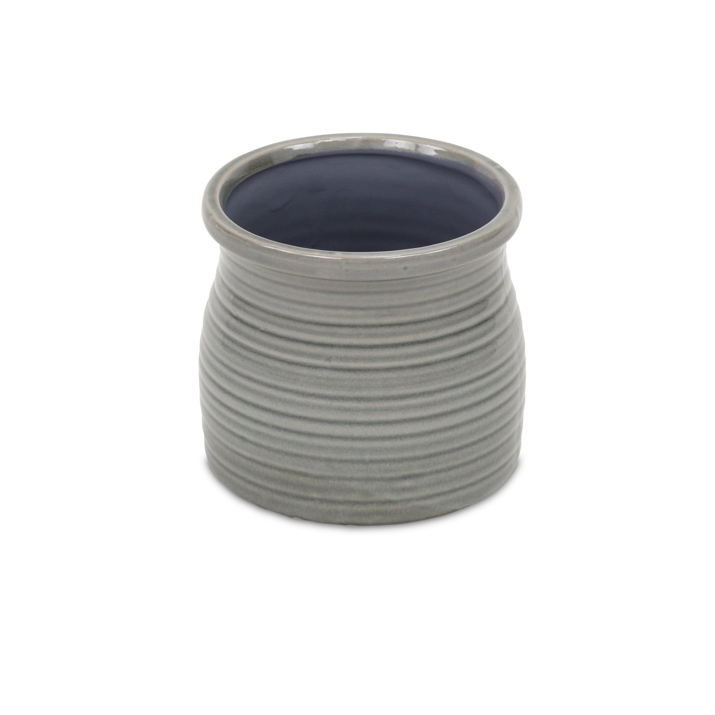 Gray Ceramic 51 Ounce Striped Round Distressed Pot Planter