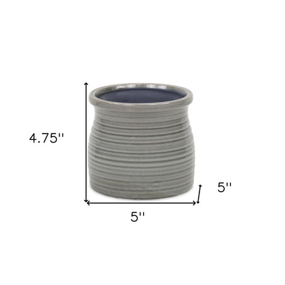 Gray Ceramic 51 Ounce Striped Round Distressed Pot Planter