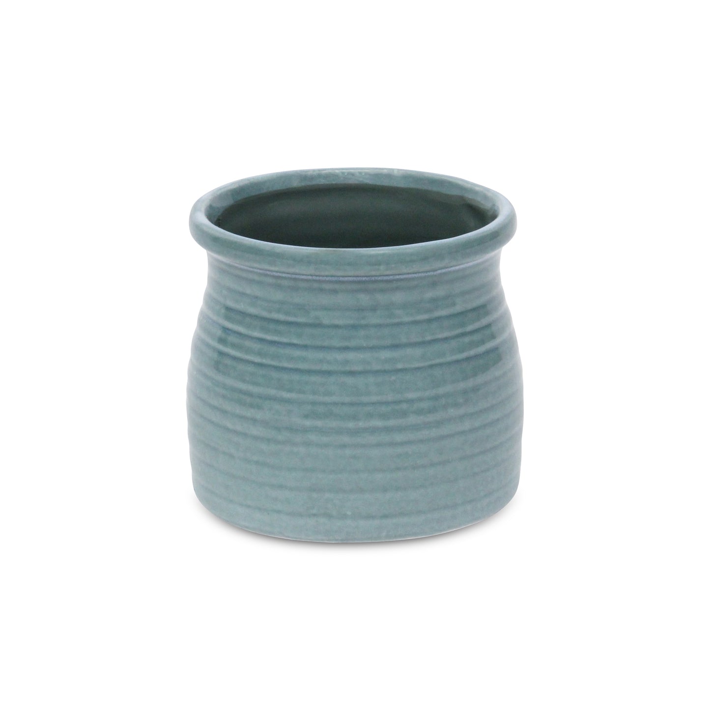Celadon Ceramic 25 Ounce Striped Round Distressed Pot Planter