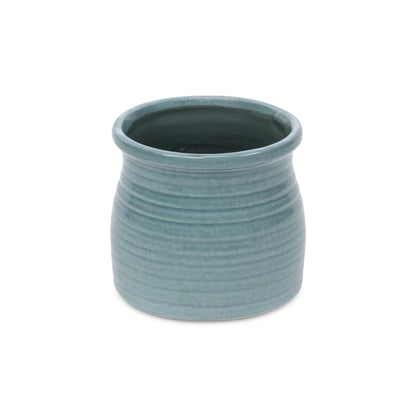 Celadon Ceramic 25 Ounce Striped Round Distressed Pot Planter
