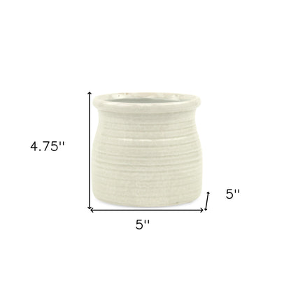 White Ceramic 25 Ounce Striped Round Distressed Pot Planter