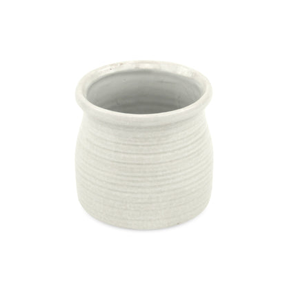 White Ceramic 25 Ounce Striped Round Distressed Pot Planter
