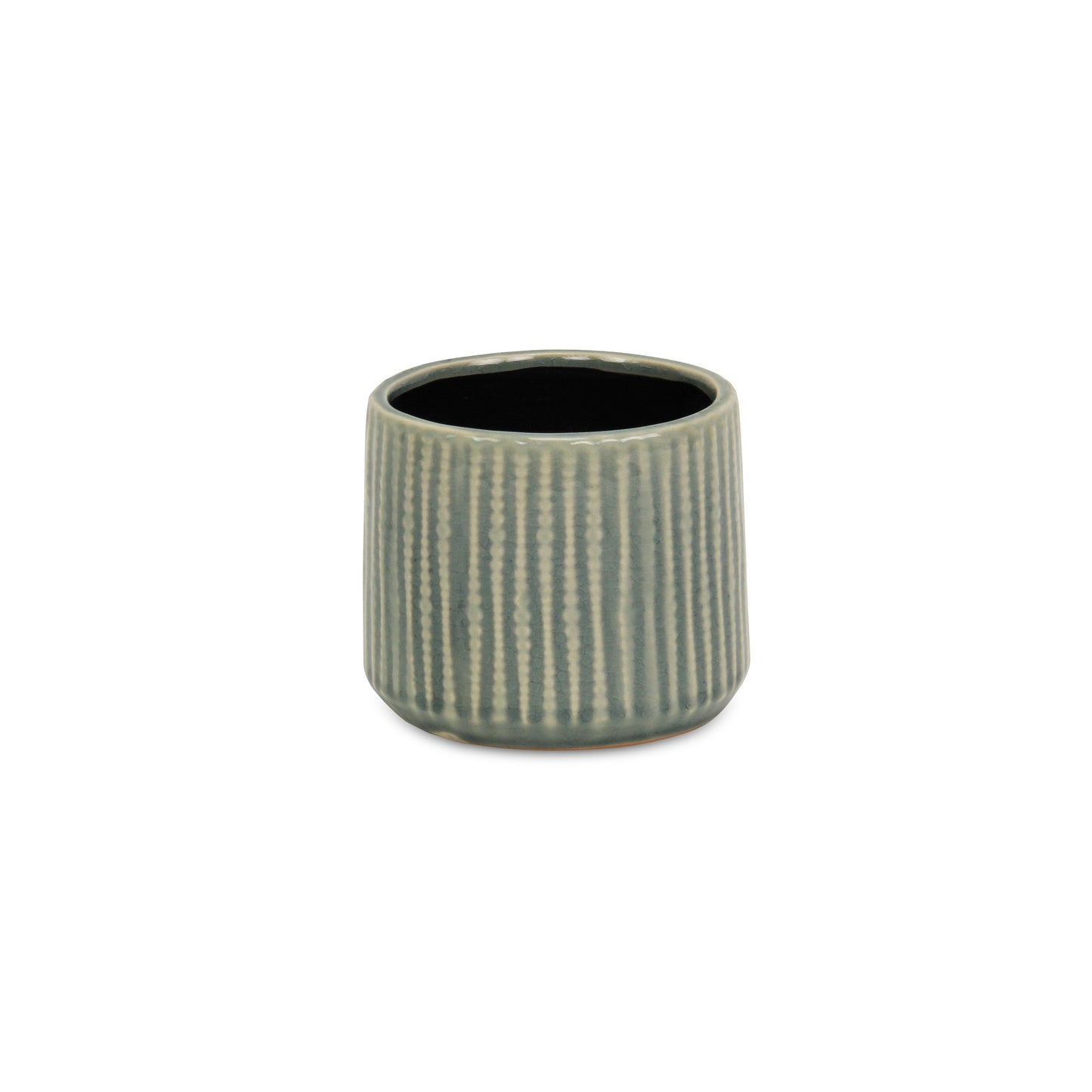Green Ceramic 25 Ounce Striped Round Distressed Pot Planter