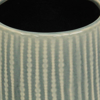 Green Ceramic 25 Ounce Striped Round Distressed Pot Planter