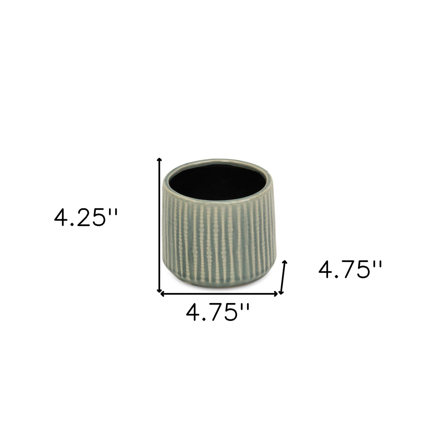 Green Ceramic 25 Ounce Striped Round Distressed Pot Planter