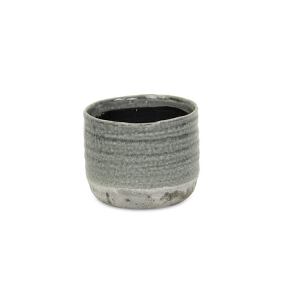 Gray Ceramic 19 Ounce Two Toned Round Distressed Pot Planter
