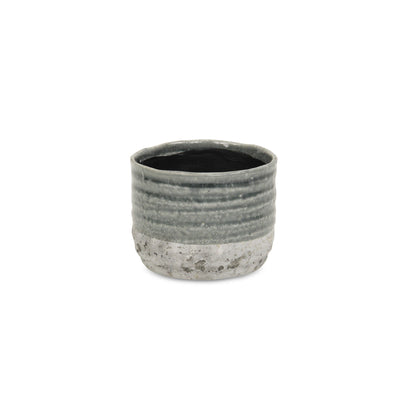 Gray Ceramic 36 Ounce Two Toned Round Distressed Pot Planter