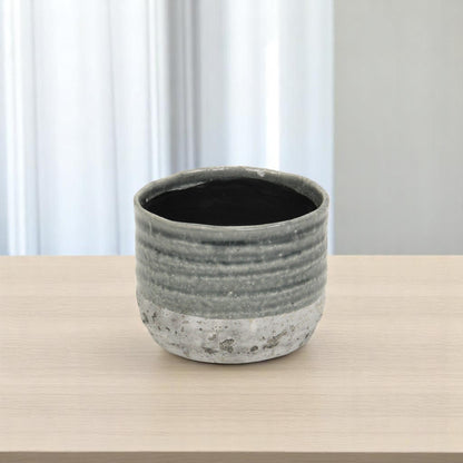 Gray Ceramic 36 Ounce Two Toned Round Distressed Pot Planter