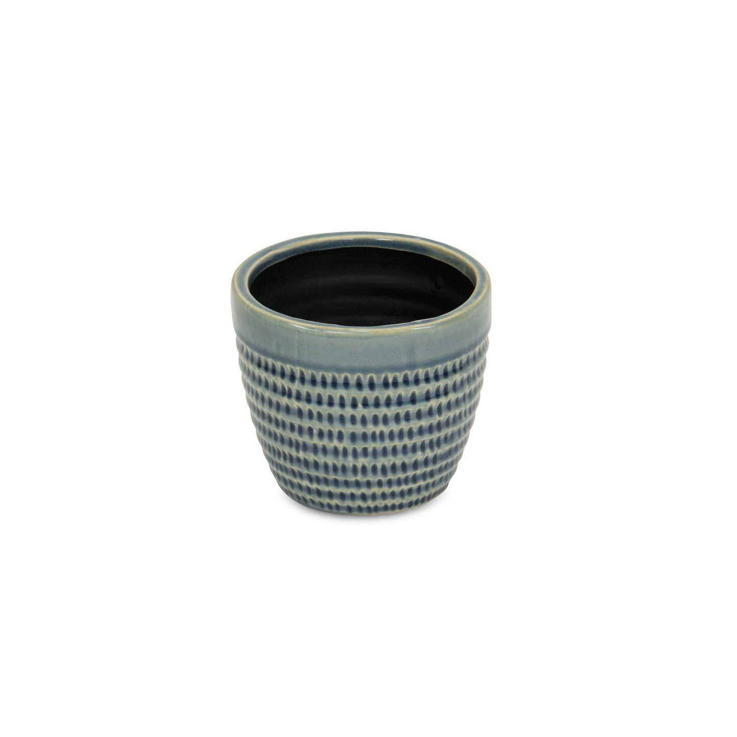 Blue Ceramic 22 Ounce Dotted Round Distressed Pot Planter