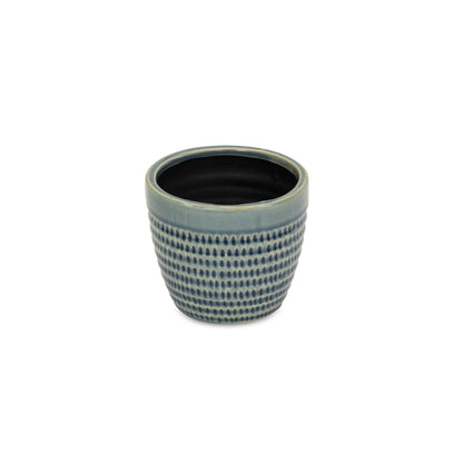 Blue Ceramic 22 Ounce Dotted Round Distressed Pot Planter
