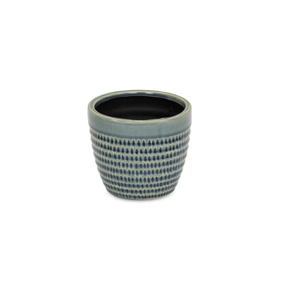 Blue Ceramic 22 Ounce Dotted Round Distressed Pot Planter