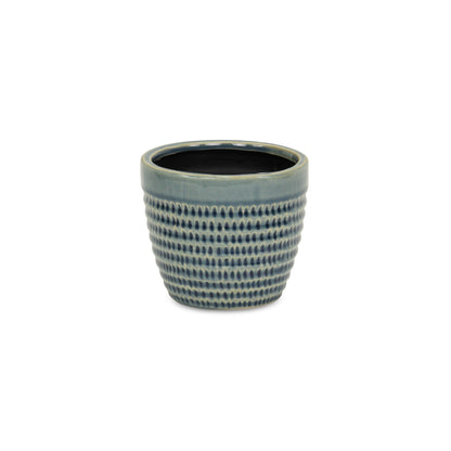 Blue Ceramic 22 Ounce Dotted Round Distressed Pot Planter
