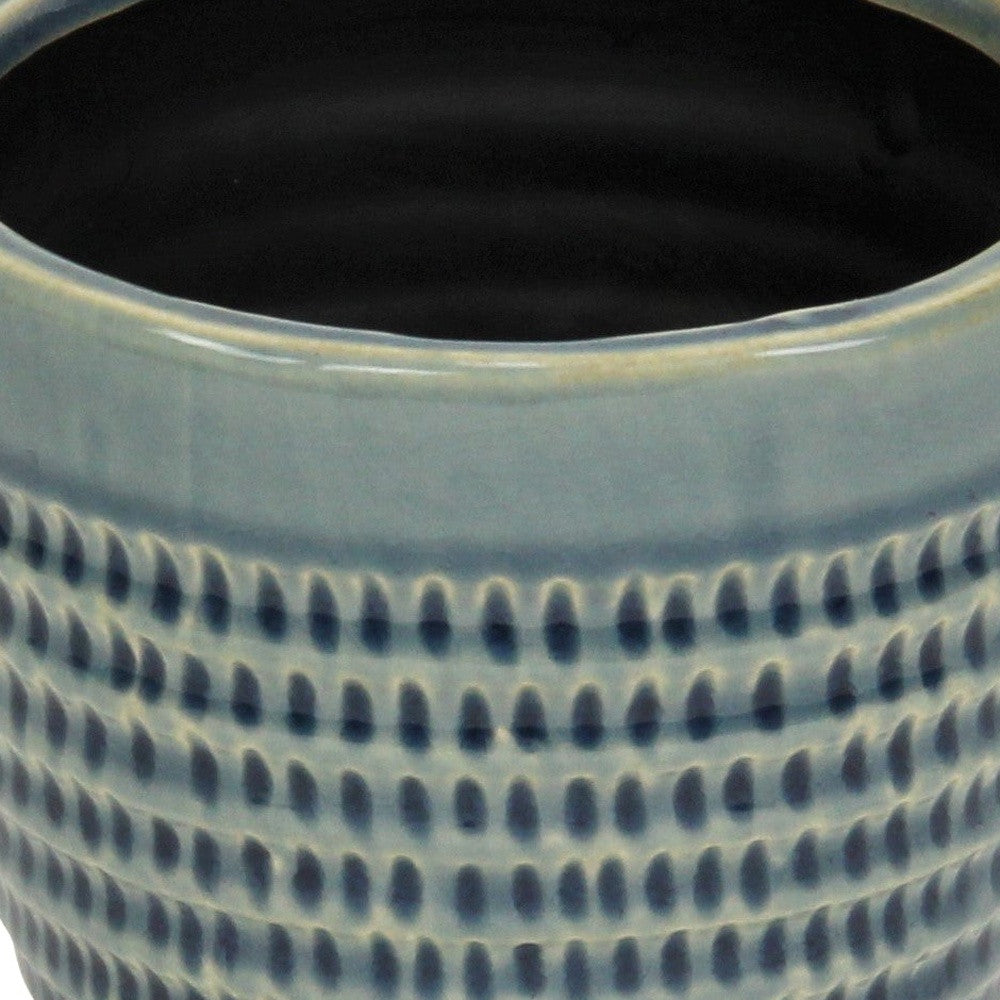Blue Ceramic 22 Ounce Dotted Round Distressed Pot Planter