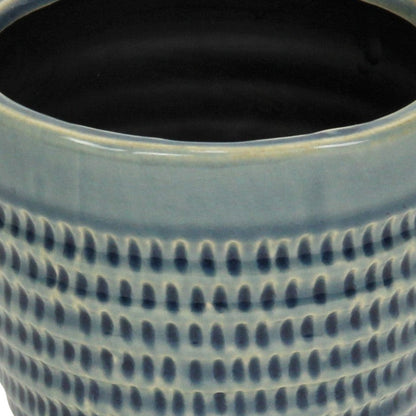 Blue Ceramic 22 Ounce Dotted Round Distressed Pot Planter