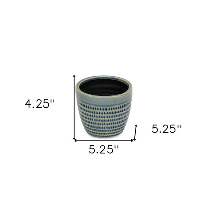 Blue Ceramic 22 Ounce Dotted Round Distressed Pot Planter