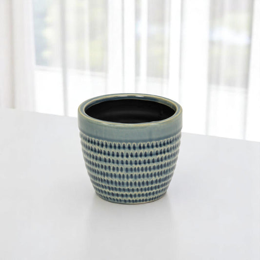 Blue Ceramic 22 Ounce Dotted Round Distressed Pot Planter