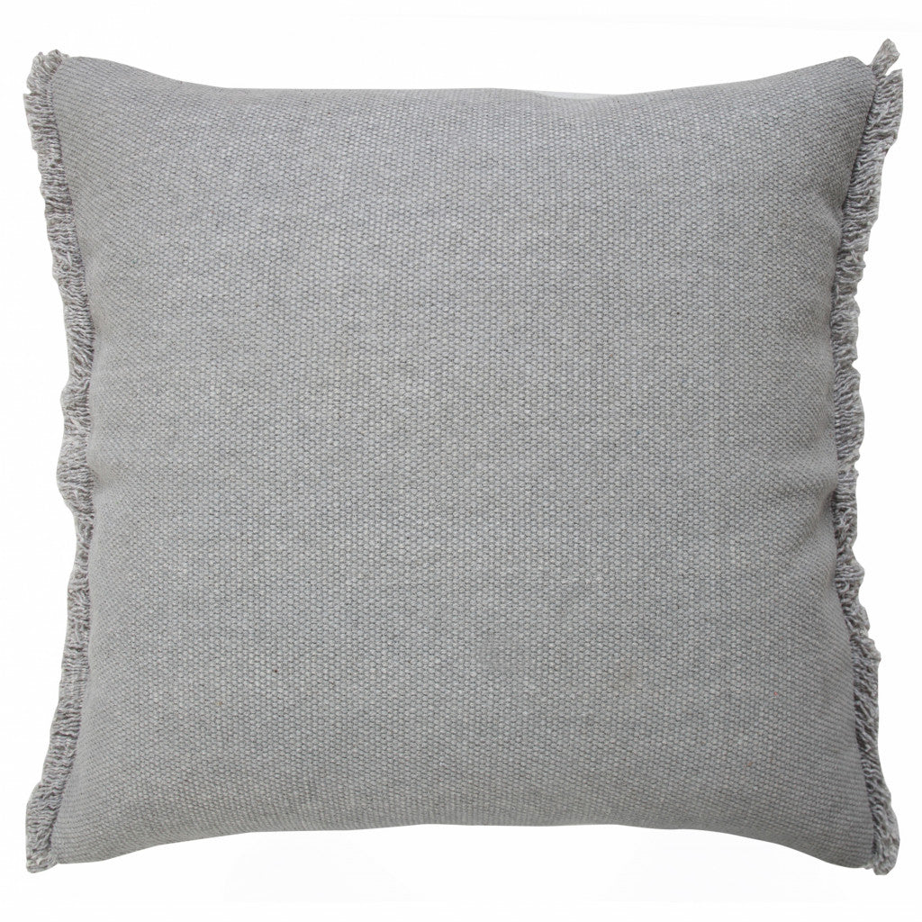 20" Gray Cotton Throw Pillow with Fringe