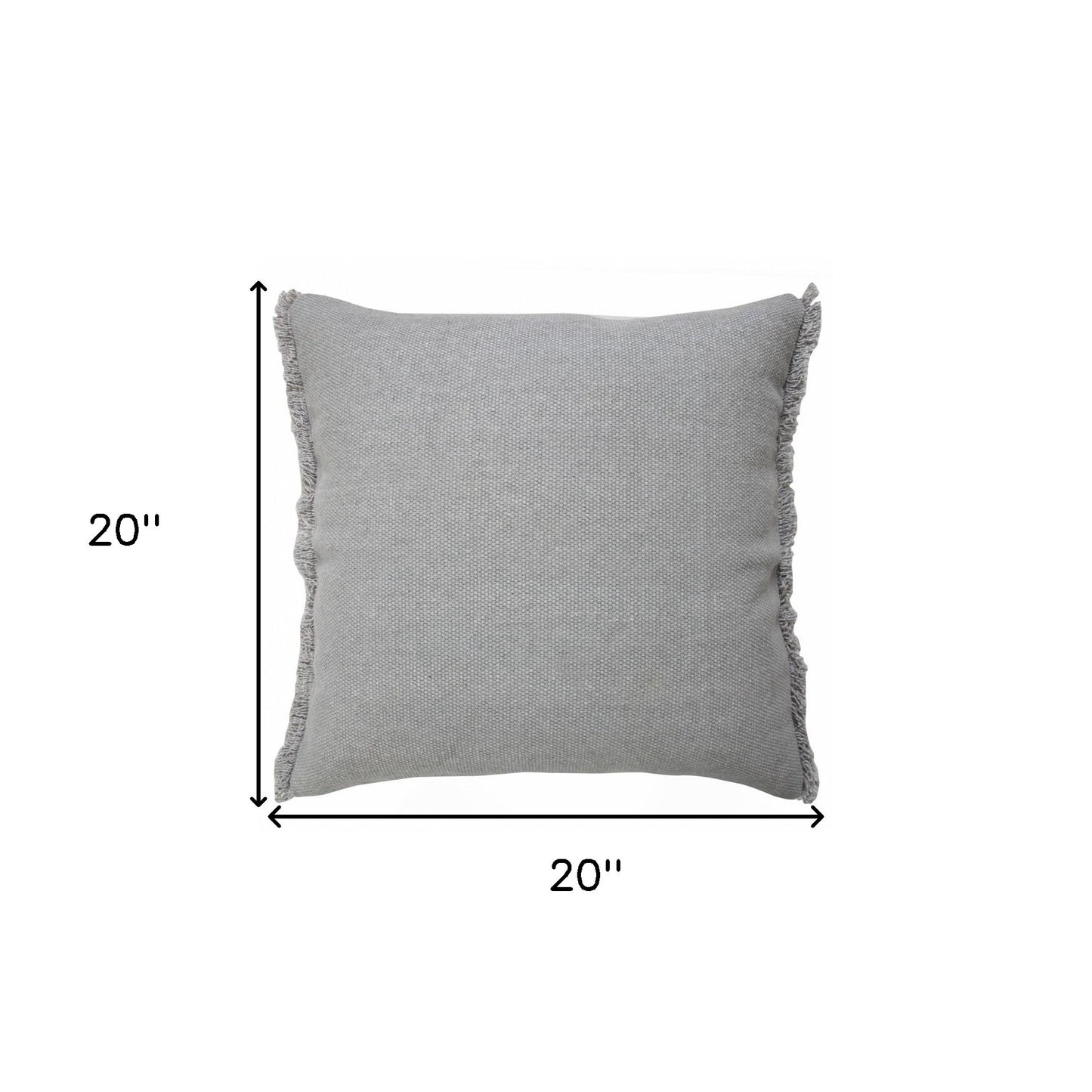 20" Gray Cotton Throw Pillow with Fringe