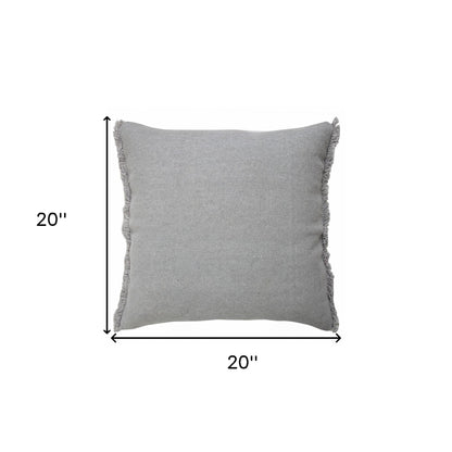 20" Gray Cotton Throw Pillow with Fringe