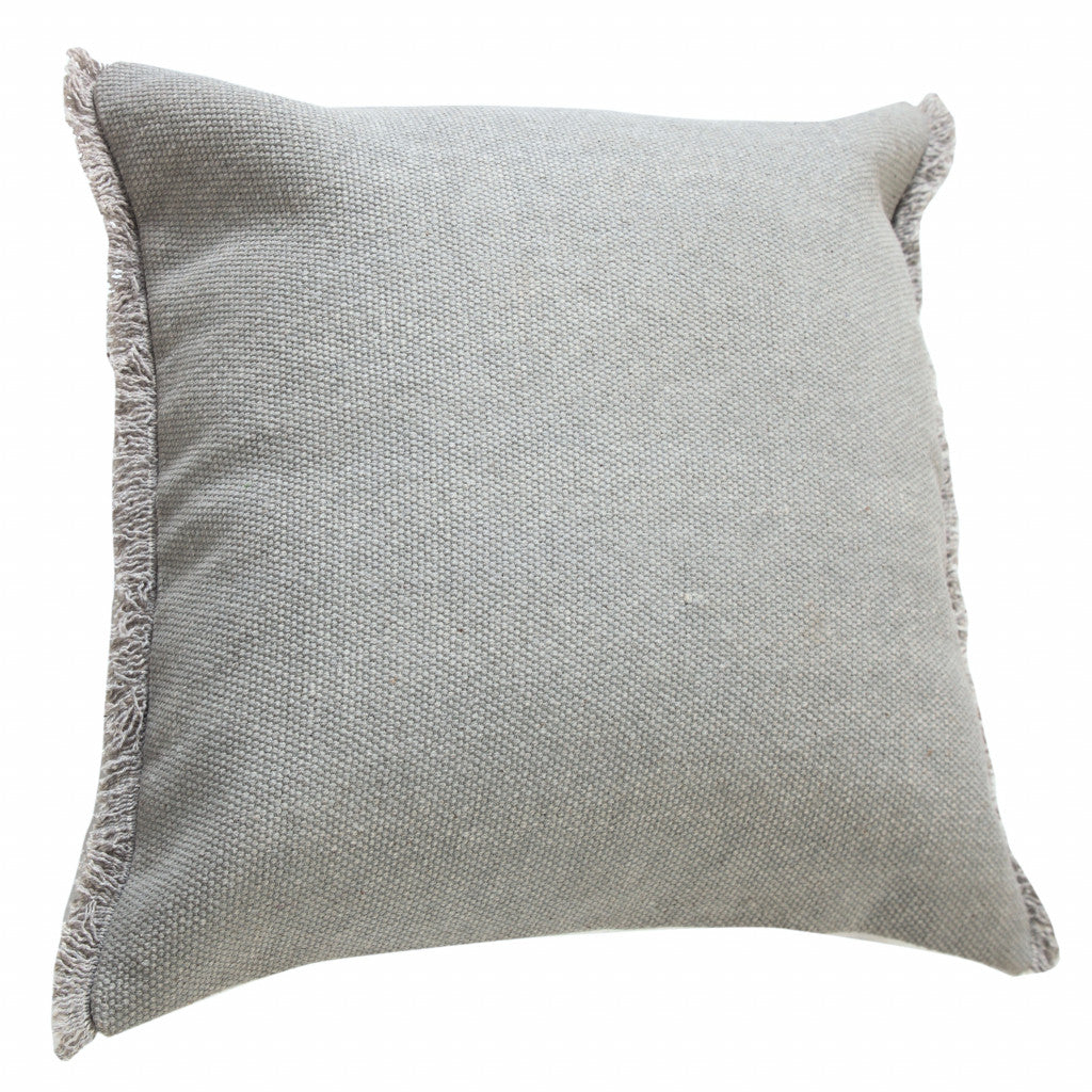 20" Gray Cotton Throw Pillow with Fringe