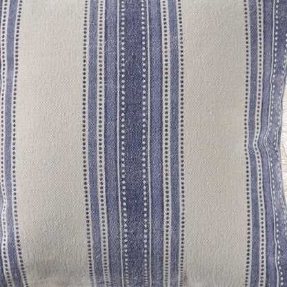 18" Navy Blue And Ivory Cotton Coastal Throw Pillow with Fringe