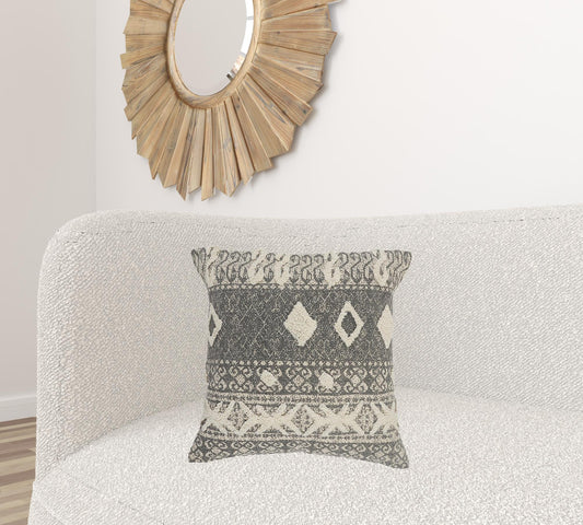 20" X 20" Gray And White 100% Cotton Geometric Zippered Pillow