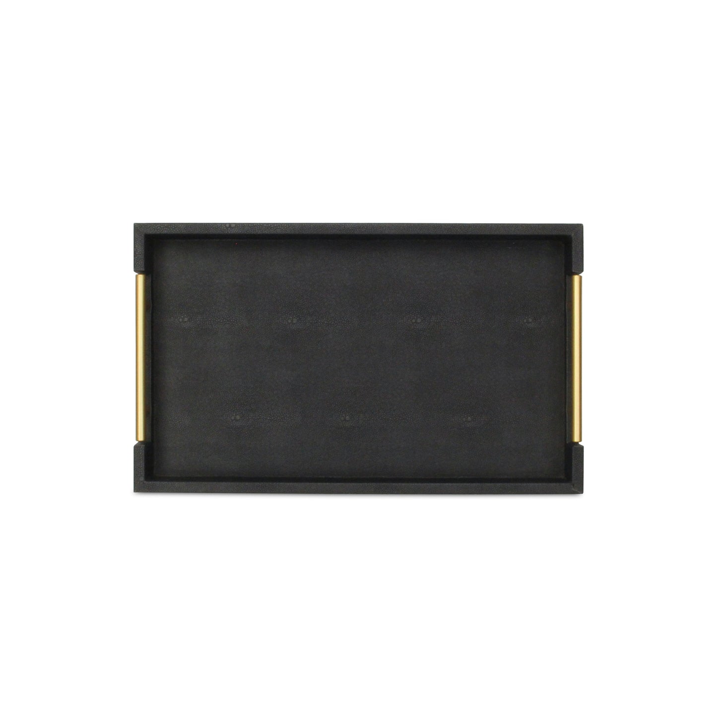 16" Black Wood and Vinyl Faux Shagreen Serving Tray With Gold Handles